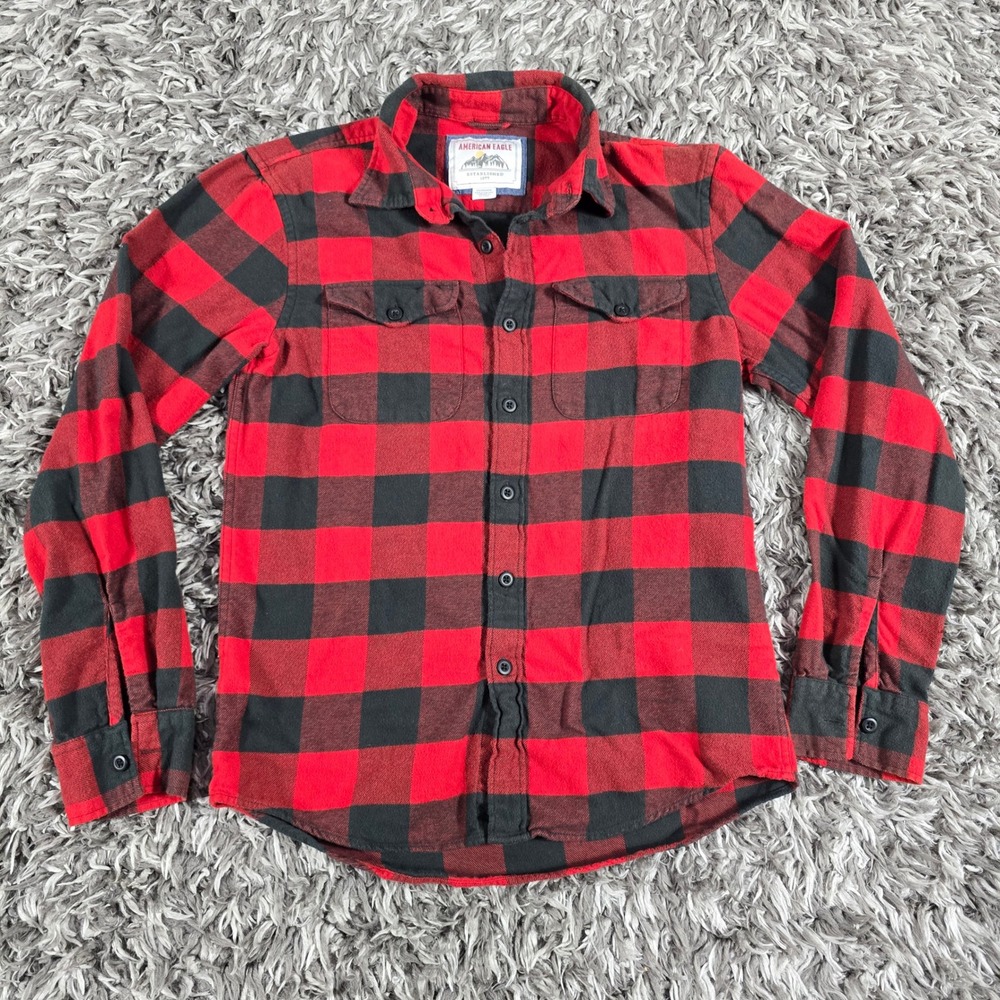 American Eagle Red Black Buffalo Plaid Flannel Shirt XS 100% Cotton 8717443072